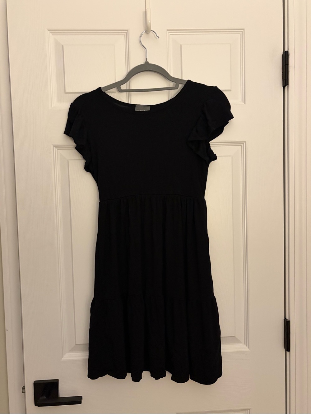 Olivia Rae Black Flutter Sleeve Tiered Mini Dress